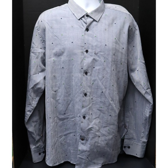 Visconti Black Other - Visconti Black Men's Button Up Blue Long Sleeve Shirt Sz XXL 2X Skull Design